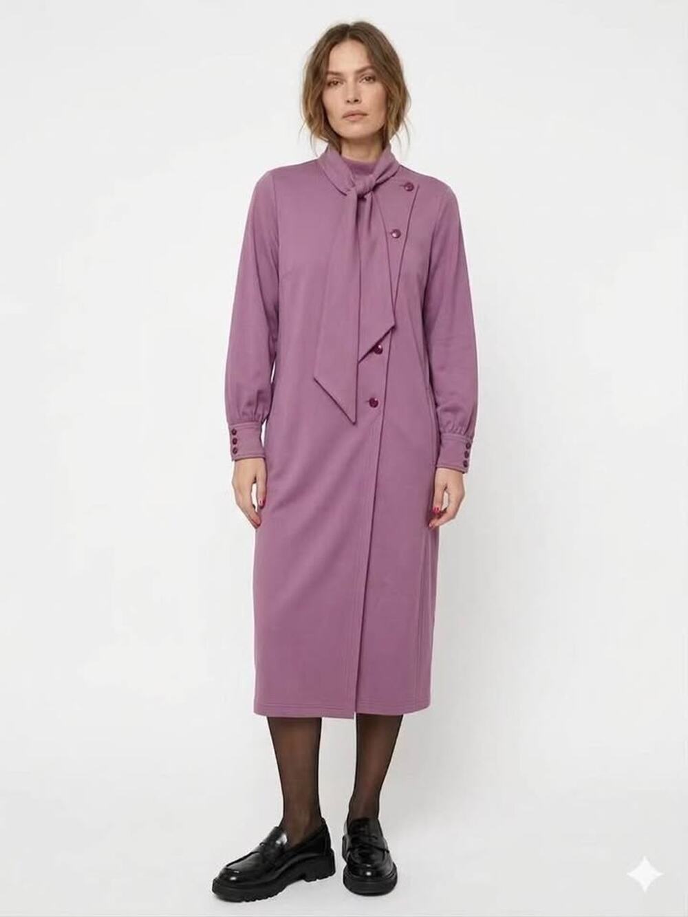 Title: VTG 80s Emanuel Ungaro Parallèle Mauve Pussybow Midi Dress – Size 8 EUC